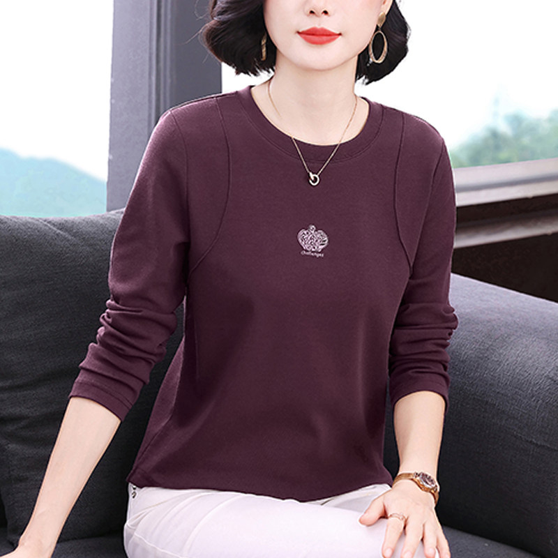 妈妈长袖t恤女2026春秋装新款中老年宽松大码洋气休闲上衣打底衫