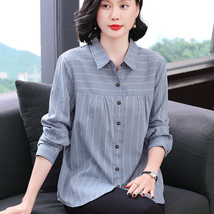 2026秋装新款纯棉长袖t恤女中老年妈妈衬衫宽松大码上衣polo开衫