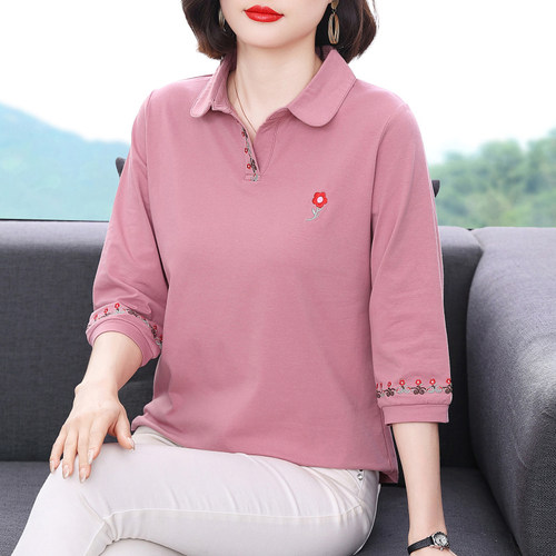 不起球不褪色妈妈七分袖上衣女