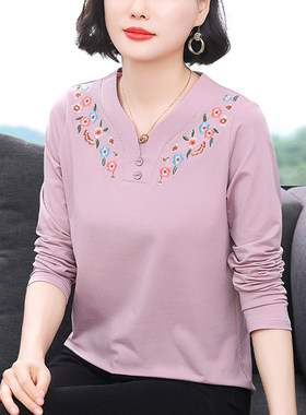妈妈纯棉长袖T恤女上衣秋衣外穿