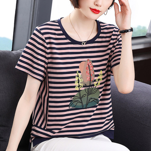 不起球不褪色妈妈纯棉短袖上衣女