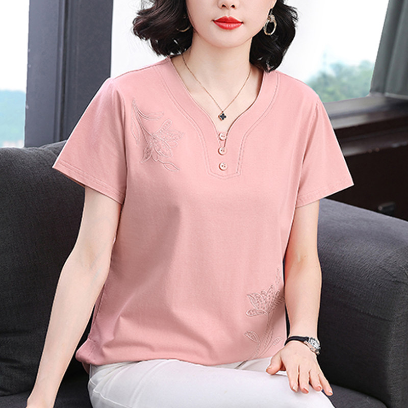 妈妈纯棉短袖t恤女 2026夏装新款中老年宽松显廋上衣洋气体恤小杉