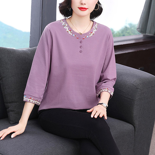 不起球不褪色妈妈纯棉七分袖上衣