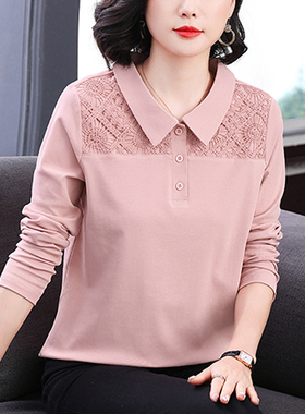 妈妈春秋装2026新款秋衣外穿纯棉长袖t恤女中老年上衣polo打底衫