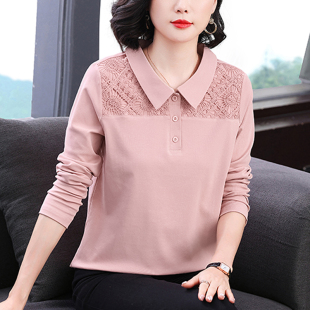 t恤女中老年上衣polo打底衫 秋衣外穿纯棉长袖 2026新款 妈妈春秋装