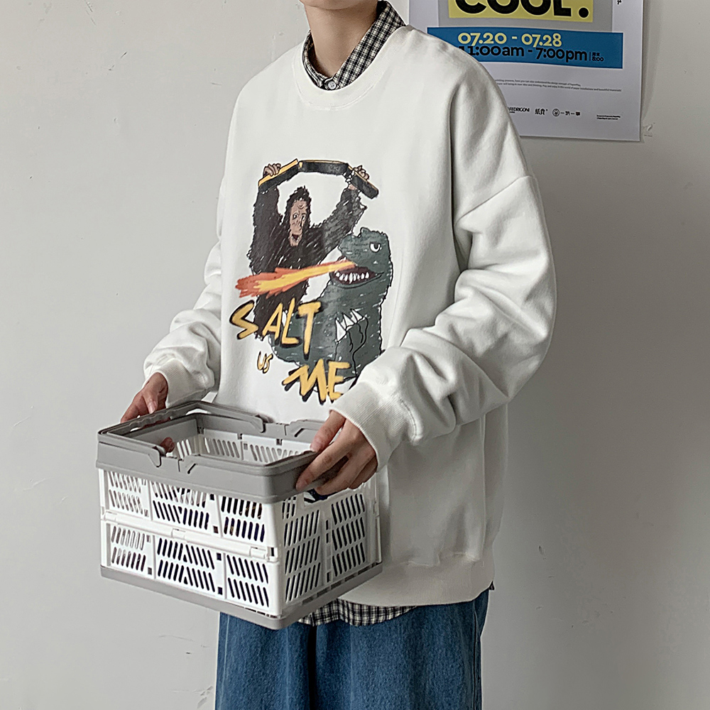 Hong Kong Style Japanese large print round neck sweater long sleeve trendy student top