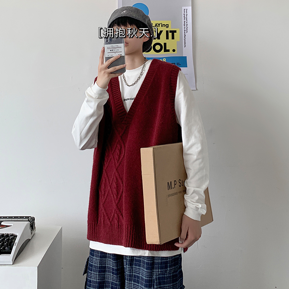 New cantilevered sleeveless sweater Korean Style Men's and women's trend knitted twist Sweater Vest