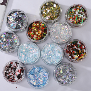 diy圣诞闪片流麻闪粉亮片圣诞树五角星雪花混合亮片水晶滴胶装 饰