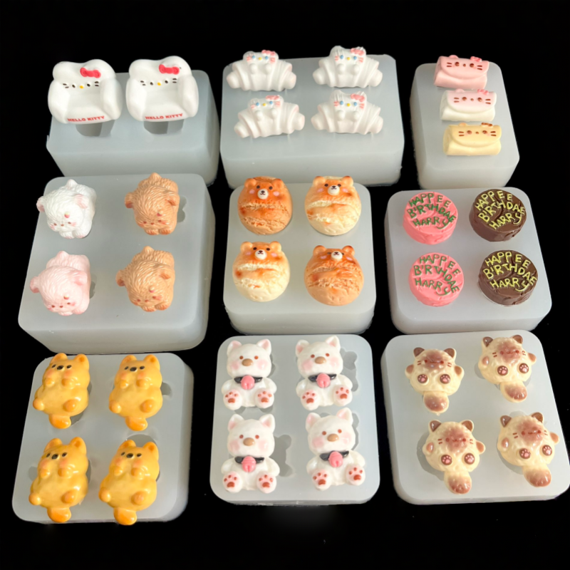 diy小鼻嘎食玩捏捏模具可爱小熊狗狗骨头捏捏乐硅胶模具滴胶模具