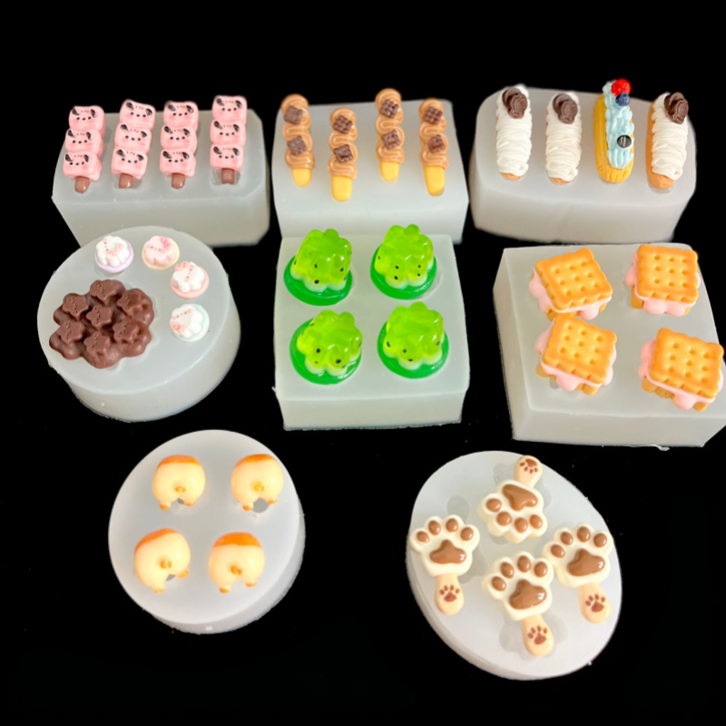 迷你食玩面包猫爪蛋糕巧克力柯基屁屁翻糖粘土滴胶捏捏乐硅胶模具