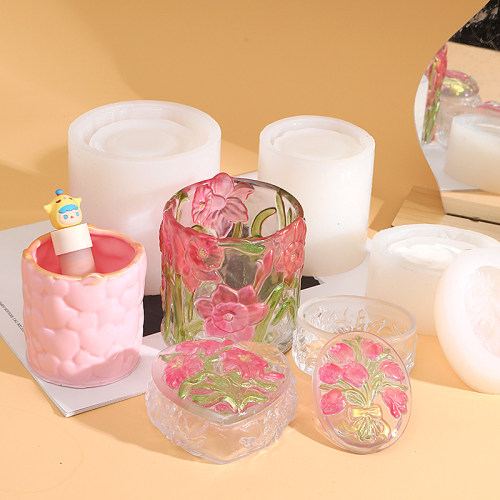 硅胶郁金香收纳盒笔筒模具diy