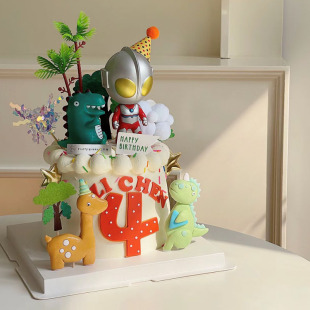 男孩生日蛋糕装饰怪兽恐龙凹凸曼摆件森系椰子树插件云朵成品帽子