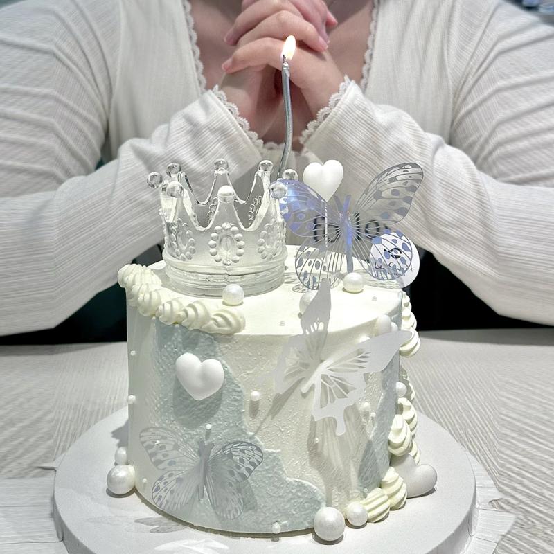 仙女蛋糕装饰水晶皇冠蝴蝶插件