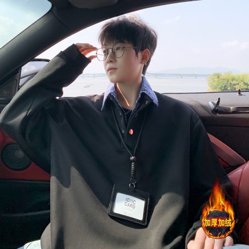 立领卫衣男款纽扣春秋冬季