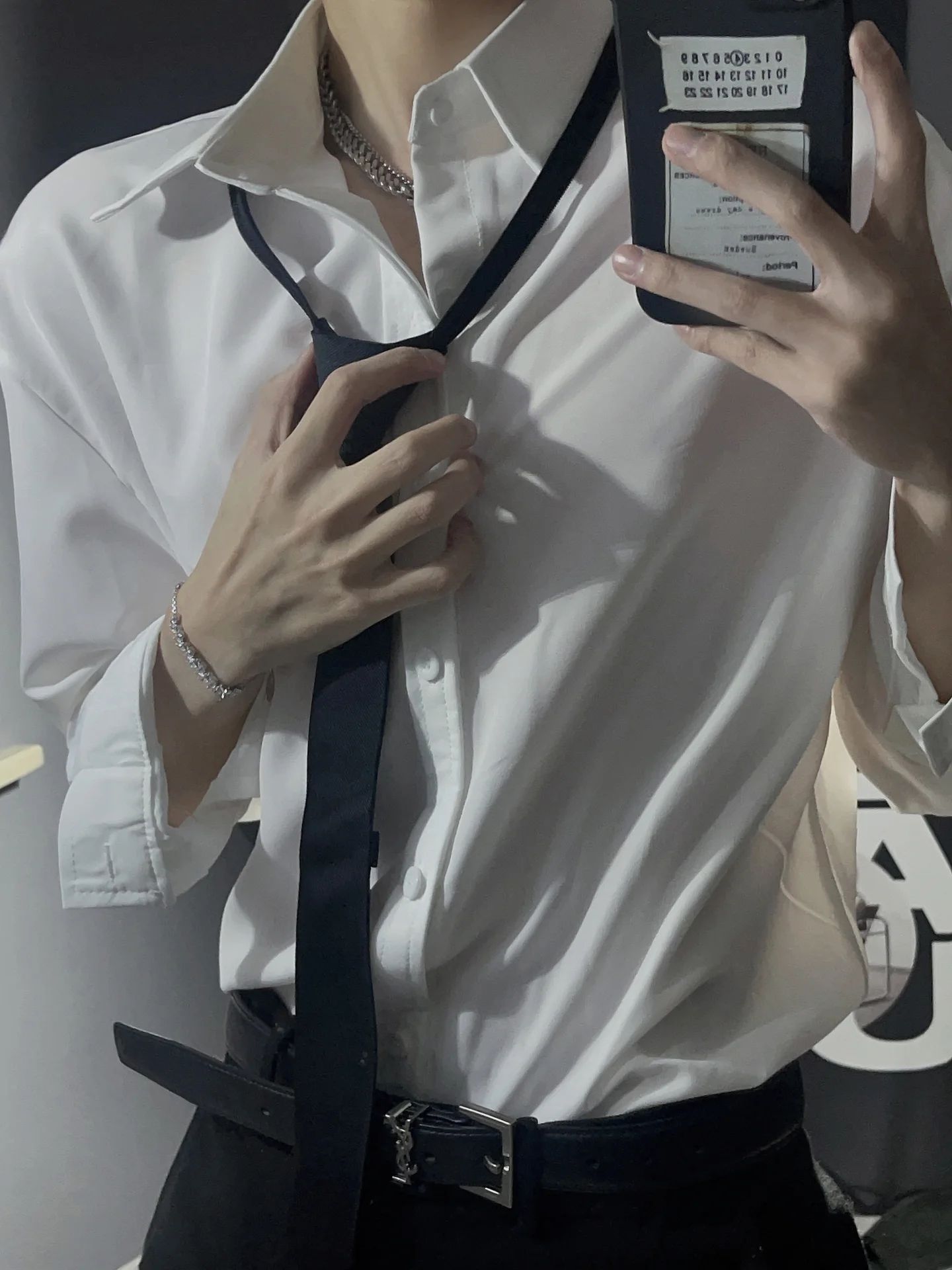 禁欲系白色衬衫男士春秋季痞帅dk男生制服高级感长袖衬衣冰丝寸衫图片