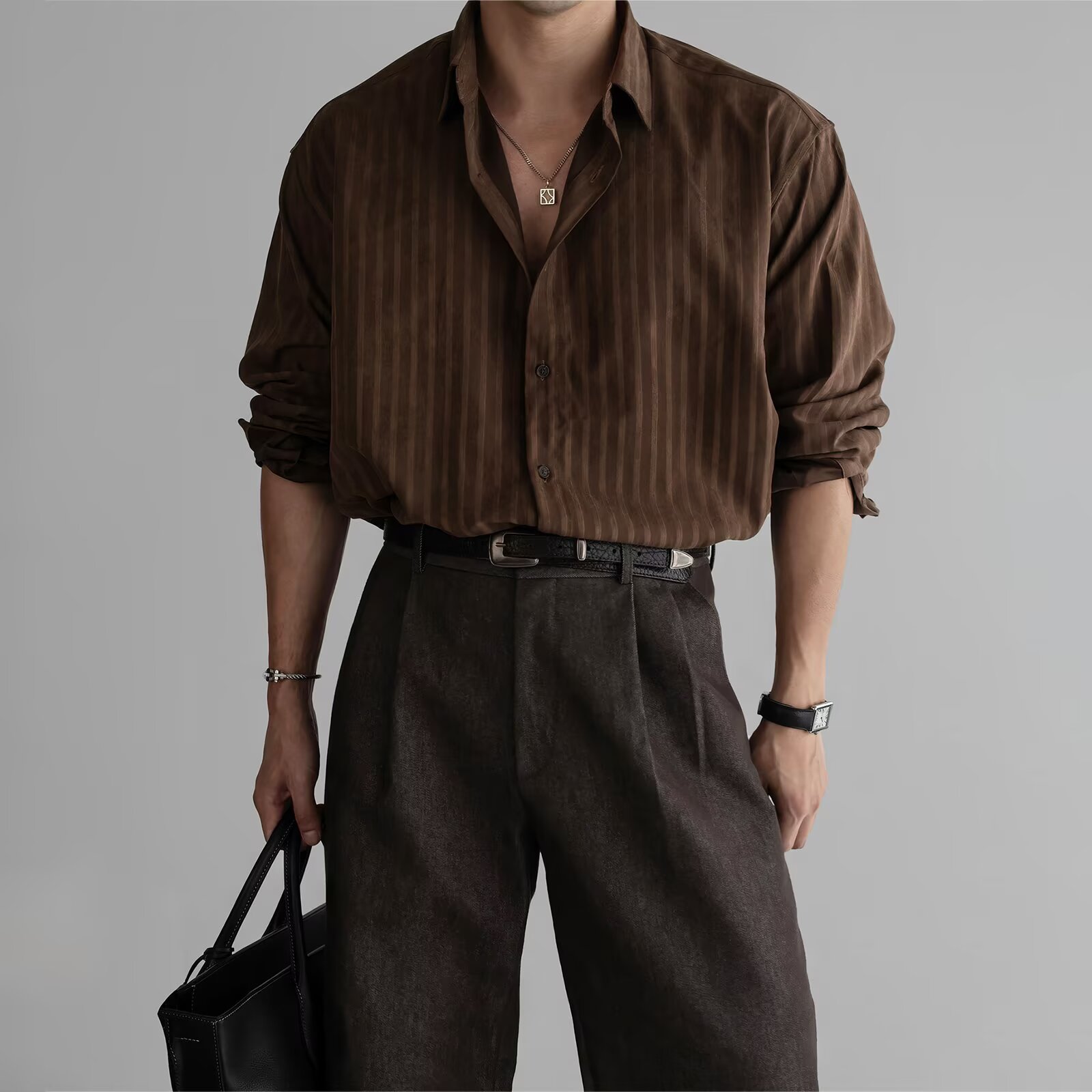 翻领肌理感长袖衬衫男士休闲商务衬衣高级感垂感轻熟风百搭上衣