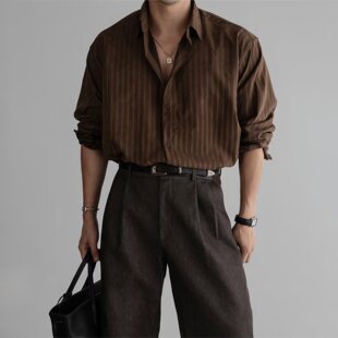 翻领肌理感长袖衬衫男士休闲商务衬衣高级感垂感轻熟风百搭上衣