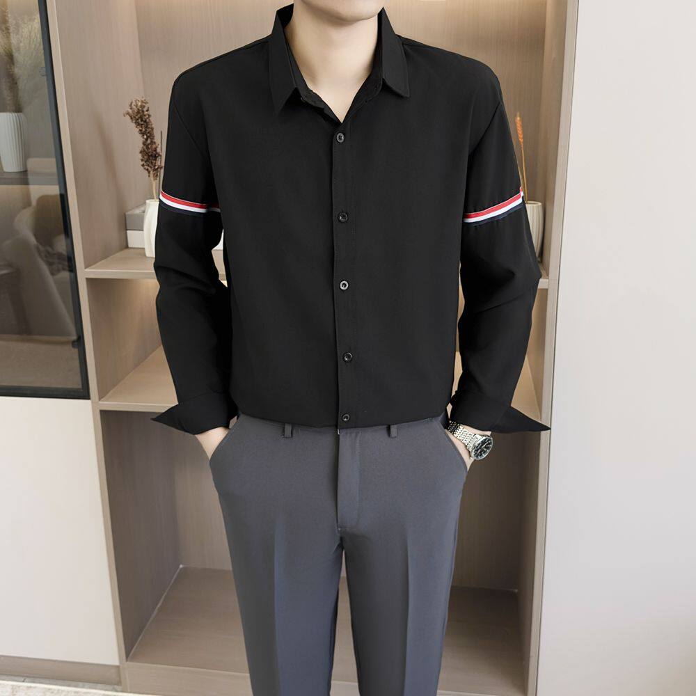 dk制服男英伦雅痞风长袖衬衫春秋百搭黑色纯色高级感外穿休闲衬衣
