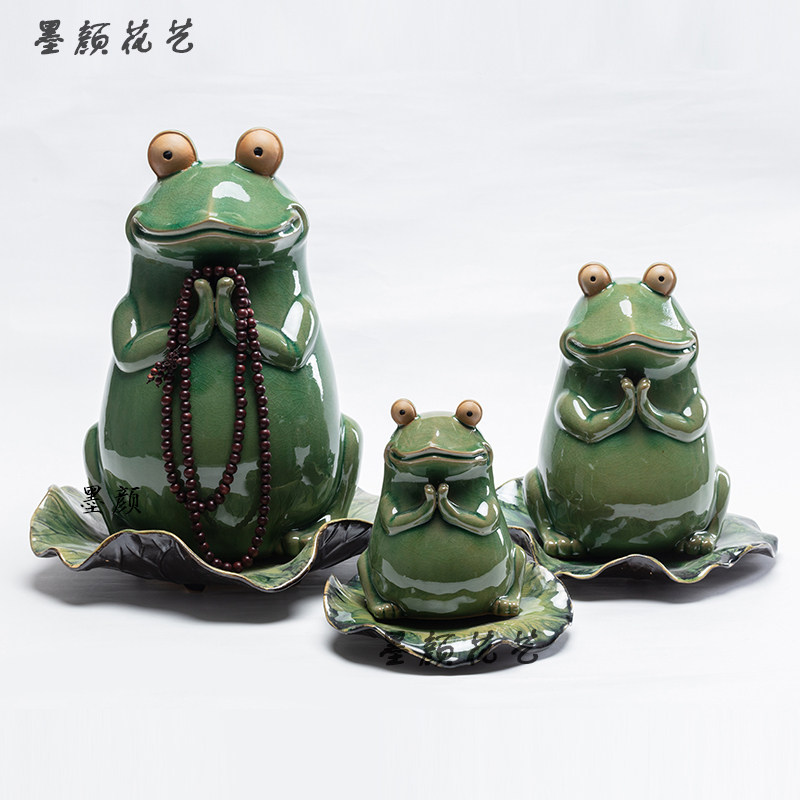 中式陶瓷青蛙可爱动物摆件创意家居工艺品客厅招财风水祈福青蛙