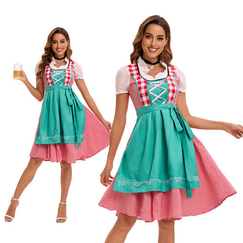 Oktoberfest 啤酒节复古田园连衣裙 格子群 Dirndl 舞台表演服
