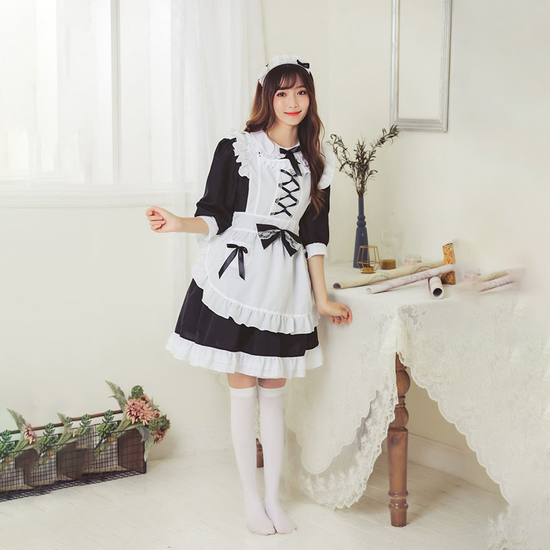 原创日系女仆装黑白色可爱软妹连