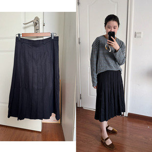 Decemberrush秋冬学院风半百褶羊毛呢中长半身裙