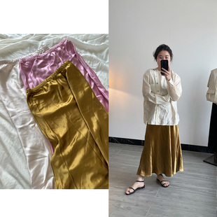 DecemberRush a字半身裙 加厚醋酸缎面光泽感高腰鱼尾纤长款