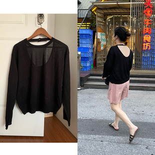 亚麻针织套头上衣 简约百搭u背圆领长袖 Decemberrush 夏末秋初