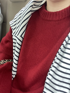 Decemberrush 新年氛围感红毛衣粗线羊毛圆领针织上衣