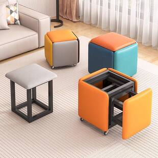 矮凳魔方凳家用凳组合牛奶绒可叠放茶几板凳可收纳小凳子沙发凳
