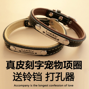 牛皮刻字猫牌项圈定做防丢身份牌金毛泰迪可爱宠物调节颈脖套铃铛