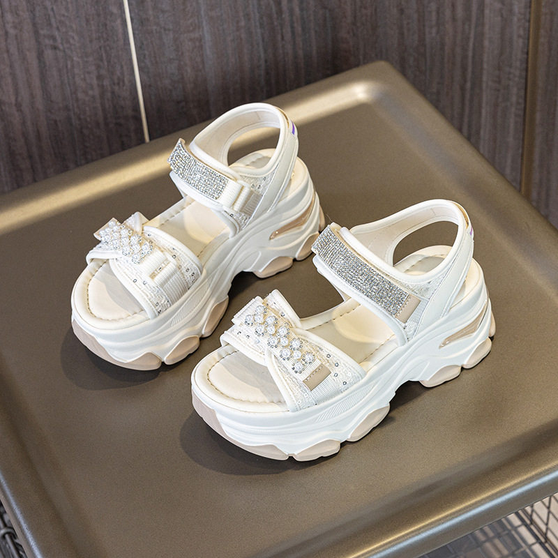 2026春季新款亮片小众露趾凉鞋工字拖显高休闲鞋外穿厚底凉拖鞋女