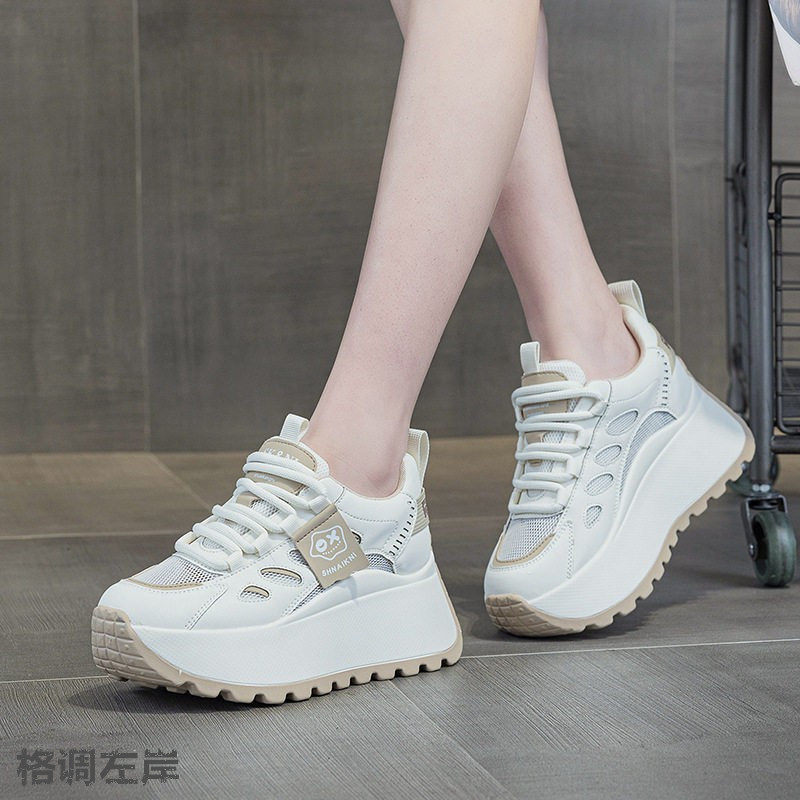 2026春季新款休闲内增高厚底网面老爹鞋系带拼色学生运动鞋小单鞋