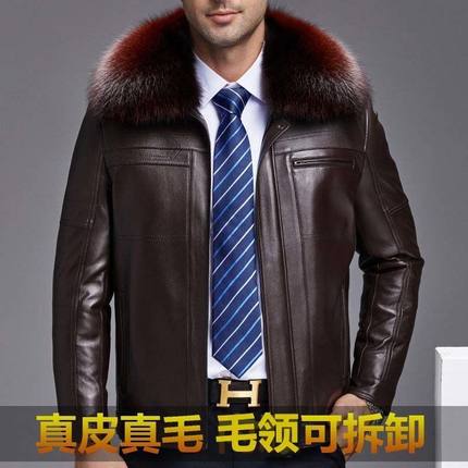 反季清仓中老年真皮皮衣男士绵羊皮加绒加厚冬季爸爸装可脱卸外套