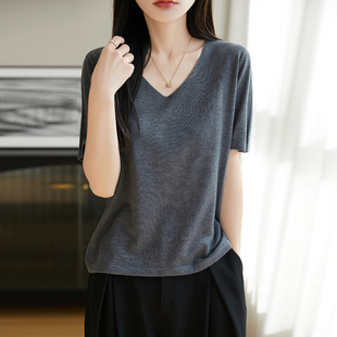 高级体恤 宽松薄款 短袖 T恤女圆领夏莱赛尔桑蚕丝针织上衣2026新款