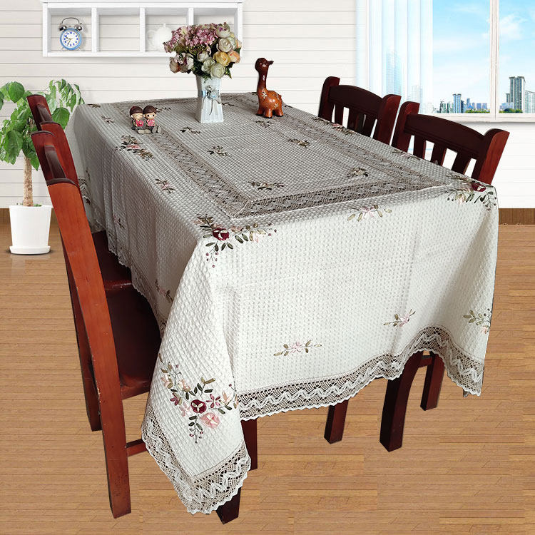 蕾丝花边衍缝纯棉欧式田园手工丝带绣餐桌布长方形台布茶几布家用