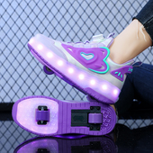 双排带灯轮子鞋 儿童运动溜冰鞋 可隐藏 双轮隐形轮滑鞋 女童暴走鞋