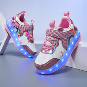 防滑耐磨舒适溜冰鞋 带灯公主款 儿童女孩双轮暴走鞋 闪光轮滑鞋