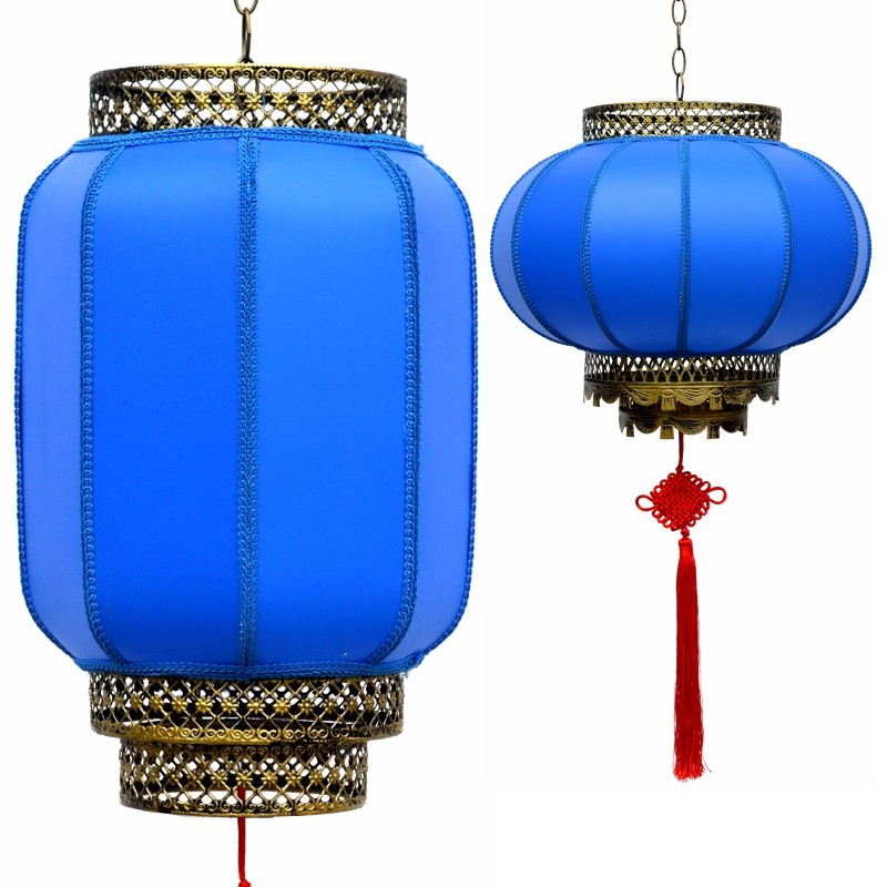 蓝色灯笼元宵节学校幼儿园装饰户外防水中式仿古羊皮吊灯古典宫灯