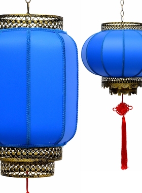 蓝色灯笼元宵节学校幼儿园装饰户外防水中式仿古羊皮吊灯古典宫灯