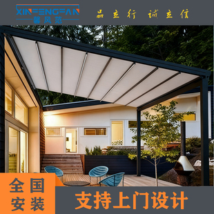 户外电动雨棚防水折叠天幕别墅庭院楼顶露天餐厅外摆遮阳篷遮雨棚