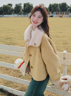 黄色羊羔毛外套女冬季2025新款韩系设计感加厚皮毛一体两面穿上衣