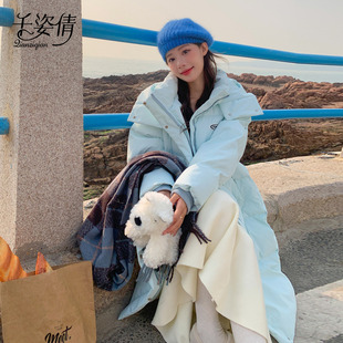 baby蓝色奶呼呼羽绒服冬季女2025新款韩系加厚中长款白鸭绒外套
