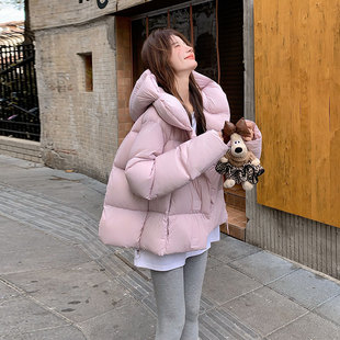 粉色奶呼呼短款连帽羽绒服女2025冬超好看保暖减龄加厚白鹅绒外套