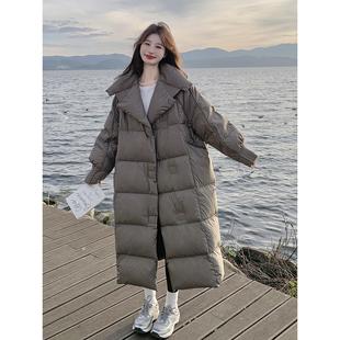 灰色大被子慵懒风加厚保暖羽绒服女2025冬季新款90白鸭绒长面包服