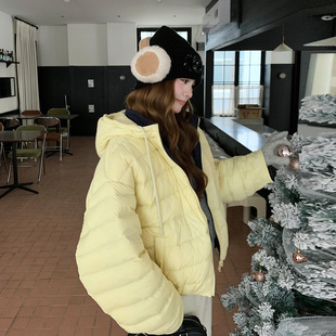 黄色奶呼呼两面穿短款连帽羽绒服女2025冬小个子90白鸭绒保暖外套