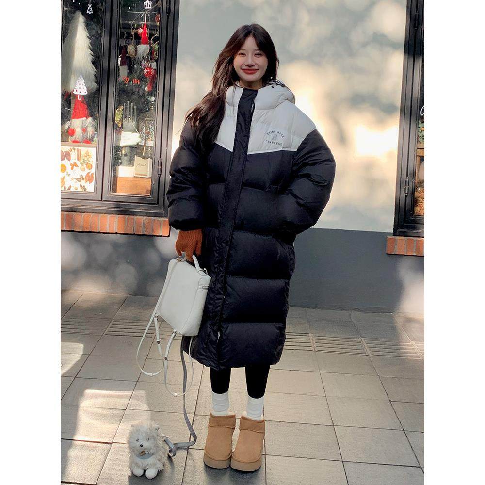 黑白撞色羽绒服女冬季2025新款韩版宽松连帽高级感长款面包服外套,女装/女士精品,羽绒服,淘宝优惠券,粉丝福利购,淘宝优惠卷