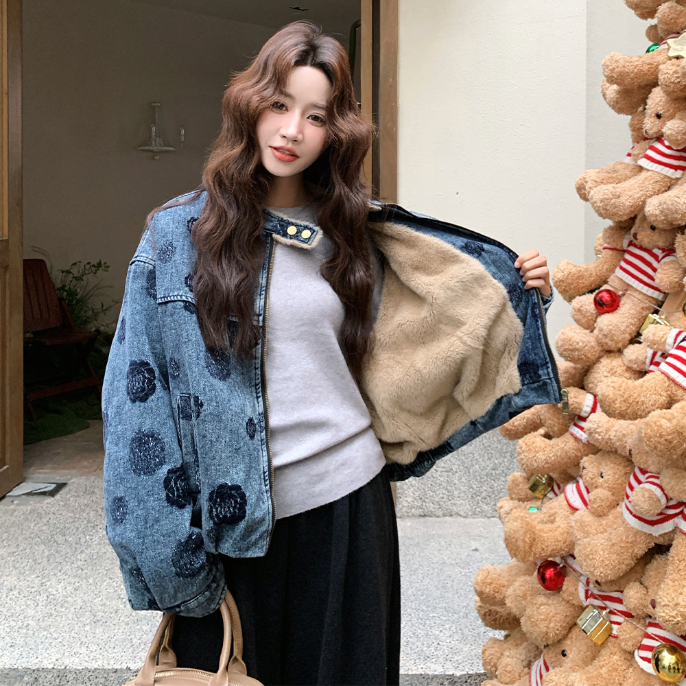 羊羔毛牛仔外套女冬2025新款超火好看高级小众加绒加厚派克短棉服