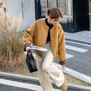 黄色复古极简风短款毛呢羽绒服女2025冬季小个子90白鸭绒加厚外套