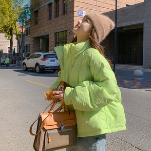 小个子宽松加厚白鸭绒面包服外套 韩版 绿色羽绒服女冬季 2025年新款